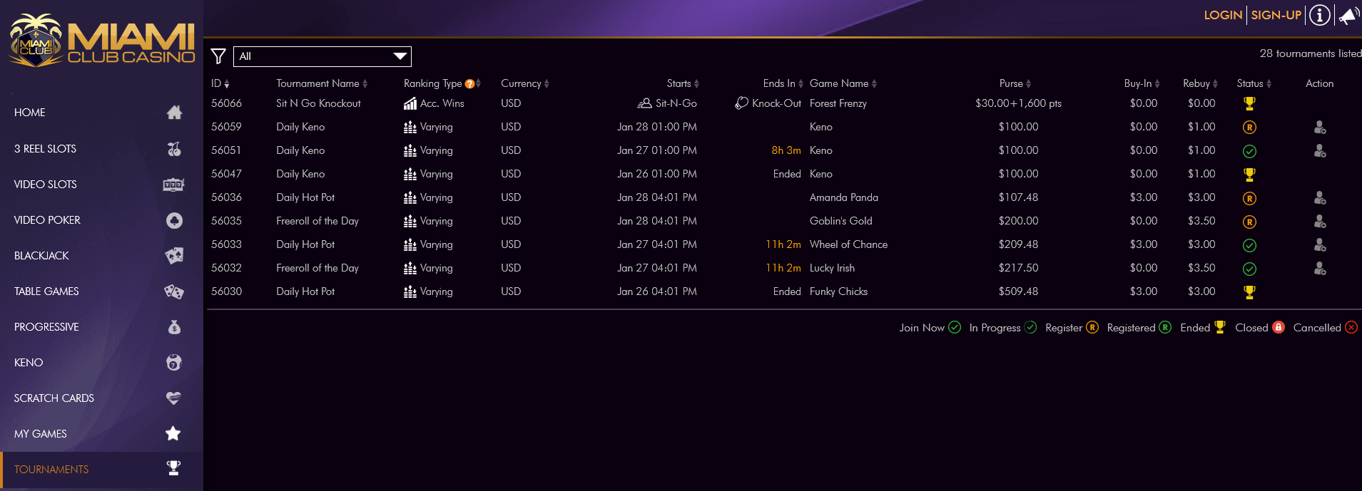 Miami Club Blackjack
                                            Tournaments