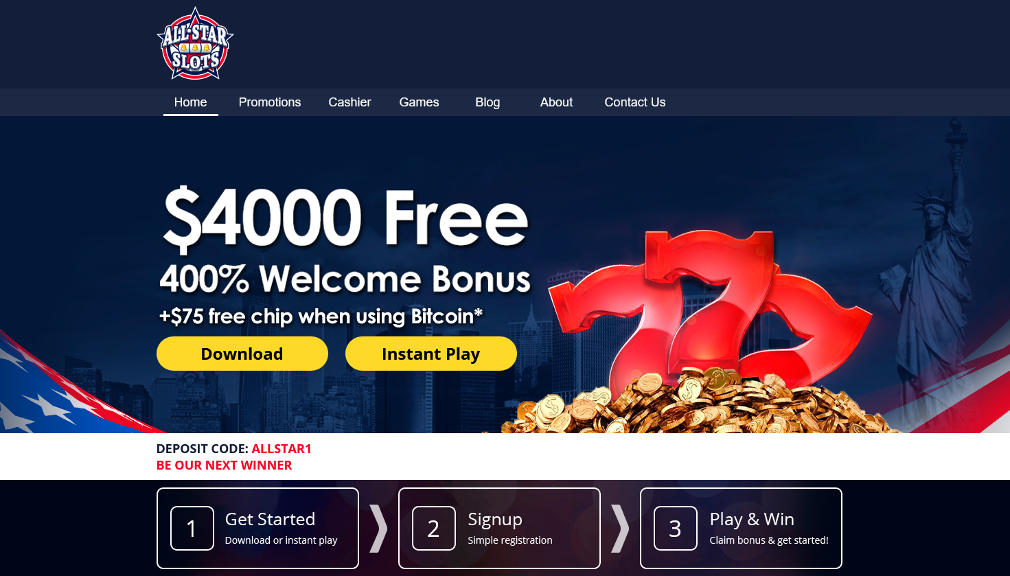 $4000 Free -400% Welcome
                Bonus +$75 Free chip when using Bitcoin